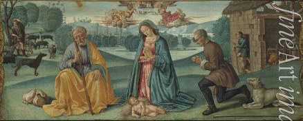 Ghirlandaio Domenico (Kreis) - Die Anbetung der Hirten mit Filippo Strozzi (Predella des Lecceto Altarbildes)