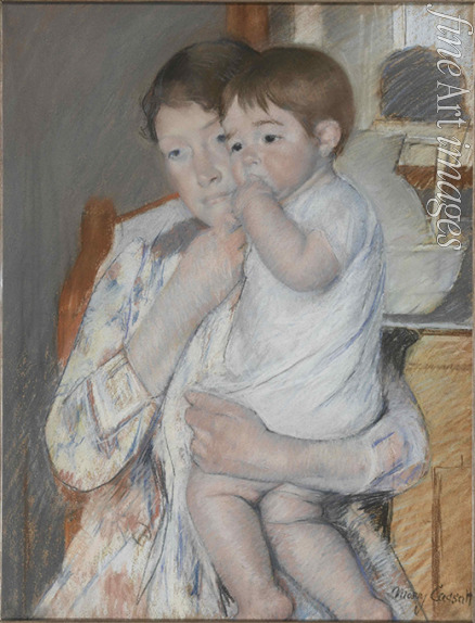 Cassatt Mary - Femme et enfant devant une tablette où sont posés un broc et une cuvette
