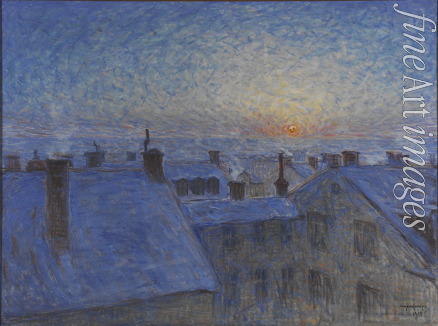 Jansson Eugène - Sonnenaufgang über den Dächern. Motiv aus Stockholm
