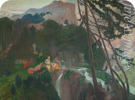 Besnard Paul-Albert - Nymphs at the source in an Arcadian landscape 