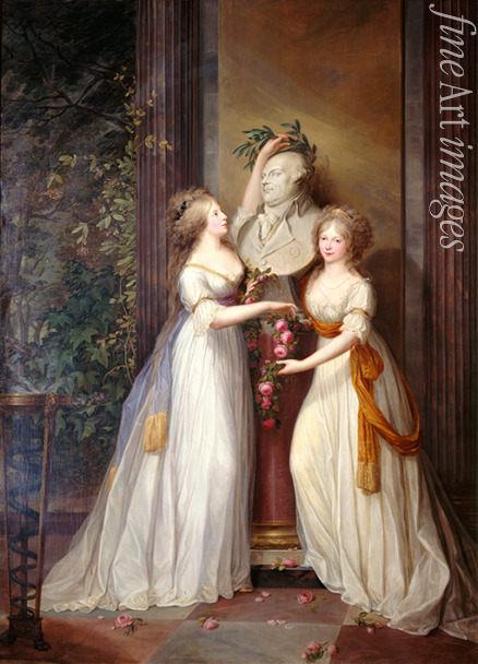 Weitsch Friedrich Georg - The Princesses Louise and Frederica of Prussia crown the bust of Frederick William II (Allegory of the Peace of Basel)