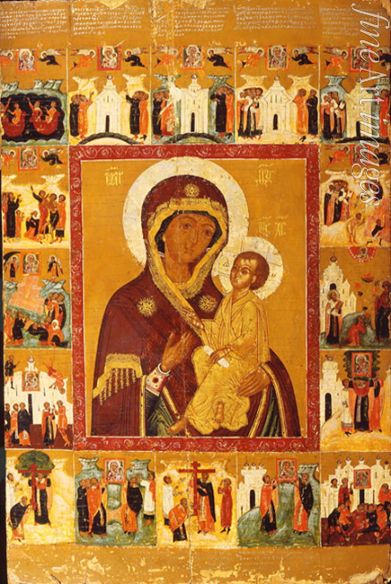 Russian icon - The Tichvin Virgin with the Wonders