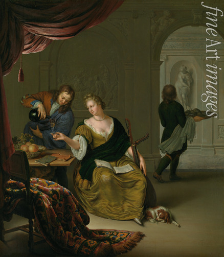 Mieris Willem van - The Neglected Lute (A Lady with a Lute Taking Wine in a Rich Interior)