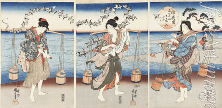 Kuniyoshi Utagawa - Mutsu no kuni Chidori no Tamagawa (Chidori (Goldregenpfeifer) über dem Tamagawa-Fluss in der Provinz Mutsu