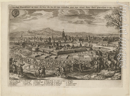 Merian Matthäus der Ältere - Contrafactur der Stadt Frankfurt am Main mit Durchzug der Schweden unter Gustav Adolf am 17. November 1631