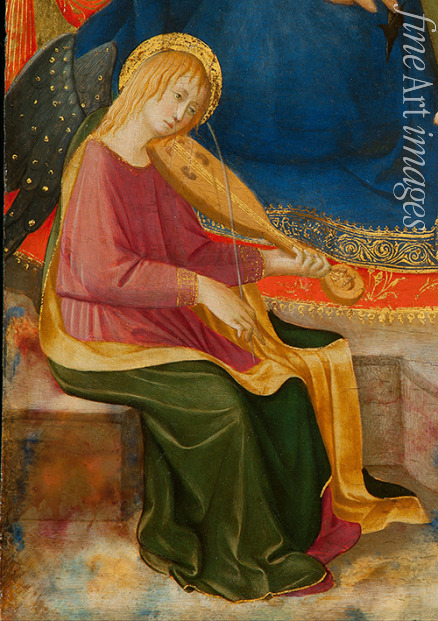Strozzi Zanobi - Madonna der Demut mit zwei musizierenden Engeln. Detail: Musizierender Engel