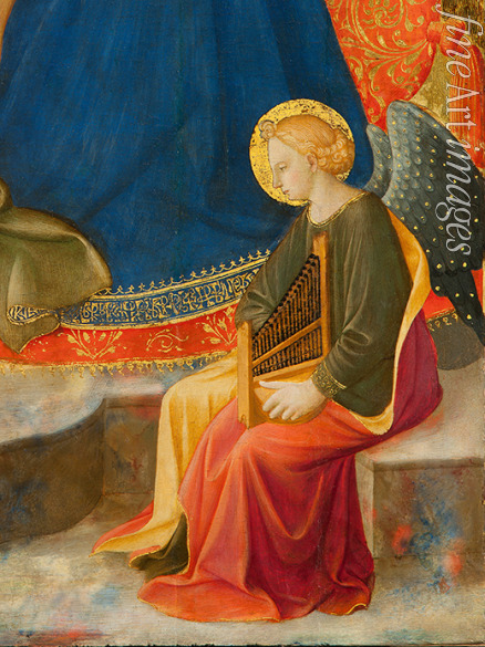 Strozzi Zanobi - Madonna der Demut mit zwei musizierenden Engeln. Detail: Musizierender Engel