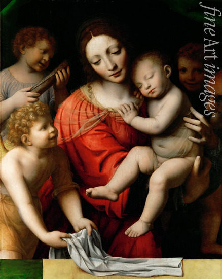 Luini Bernardino - Madonna und schlafendes Kind mit drei Engeln