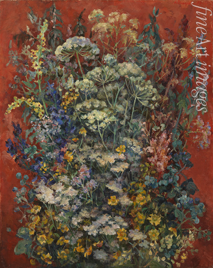 Osmjorkin Alexander Alexandrowitsch - Blumenstrauß auf rotem Hintergrund