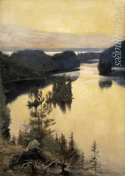 Edelfelt Albert Gustaf Aristides - Kaukolanharju bei Sonnenuntergang