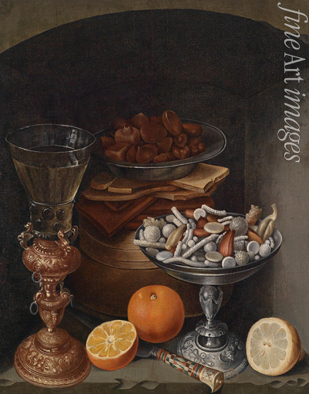 Flegel Georg - Still life with a wineglass, oranges, a plate with mushrooms and a silver cup