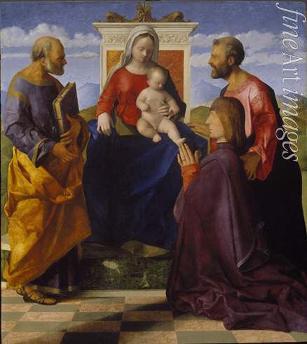 Bellini Giovanni - Madonna und Kind mit Heiligen Petrus und Markus und einem Stifter