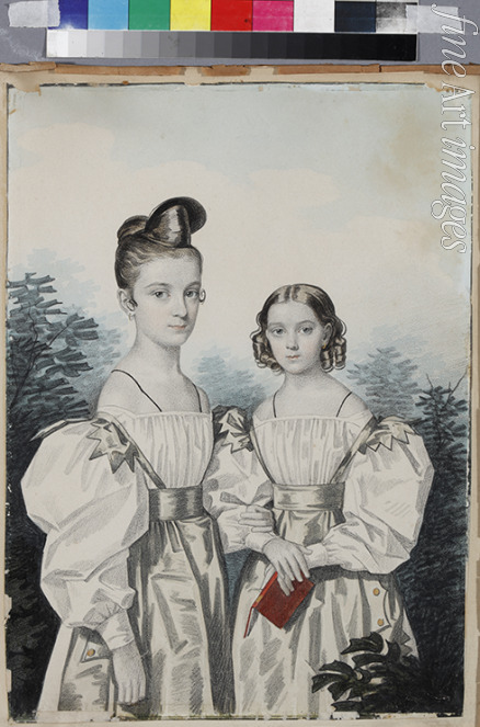 Hampeln Carl von - Portrait of Sisters Anna Petrovna (1822-1905) and Elena Petrovna (1824-1860) Ushakov