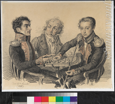 Hampeln Carl von - Fürst Sachar Semjonowitsch Chercheulidse (1797-1856), Baron Alexei Iwanowitsch Tscherkassow (1799-1855) mit einem Unbekannten