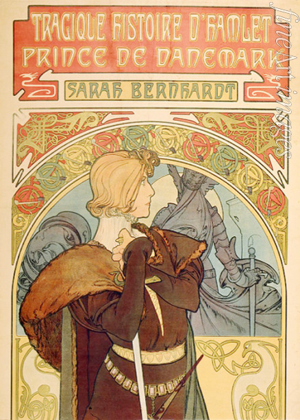 Mucha Alfons Marie - Poster for the theatre play Hamlet by W. Shakespeare in the Theatre Sarah Bernardt (Upper part)