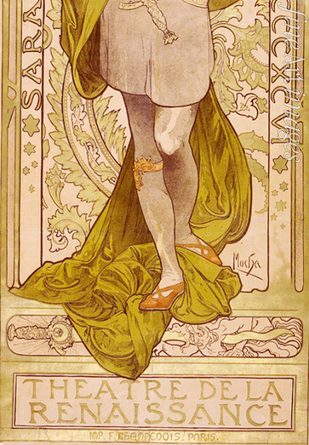 Mucha Alfons Marie - Plakat für Theaterstück Lorenzaccio von A. de Musset im Theatre de la Renaissanse (Unterteil)