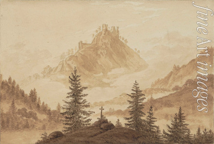 Friedrich Caspar David - Mountain landscape with fog in the valley