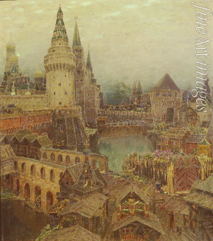 Vasnetsov Appolinari Mikhaylovich - Moscow in the 17th Century. Dawn at the Resurrection Gate