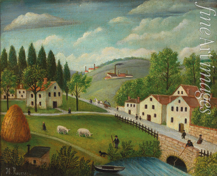 Rousseau Henri Julien Félix - Pastoral landscape with stream, fisherman and strollers