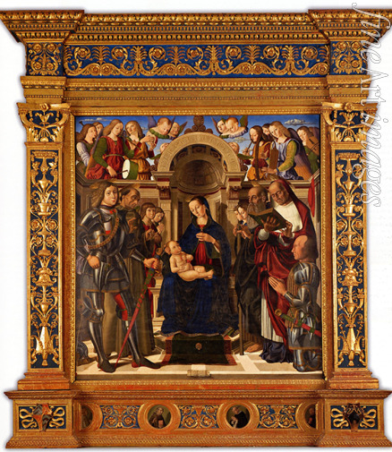 Santi Giovanni - Pala Oliva. Madonna und Kind auf dem Thron zwischen den Heiligen Georg, Franz von Assisi, Antonius, Hieronymus 