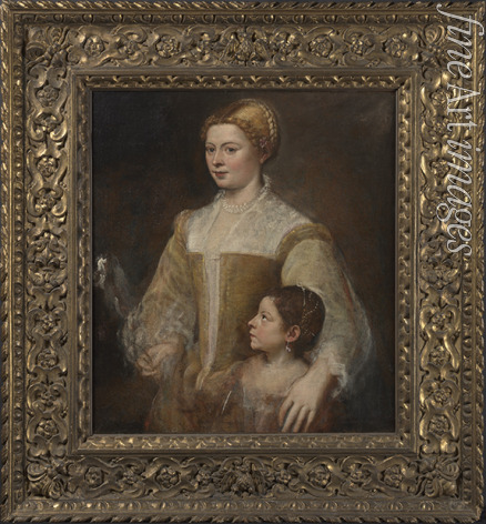Tizian - Porträt einer Dame mit ihrer Tochter