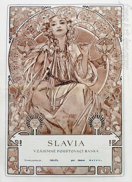 Mucha Alfons Marie - Insurance policy of of Slavia Insurance Company