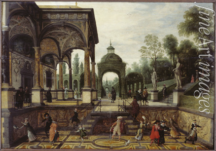 Vrancx Sebastiaen - Italienischer Garten mit Galerie und Figuren