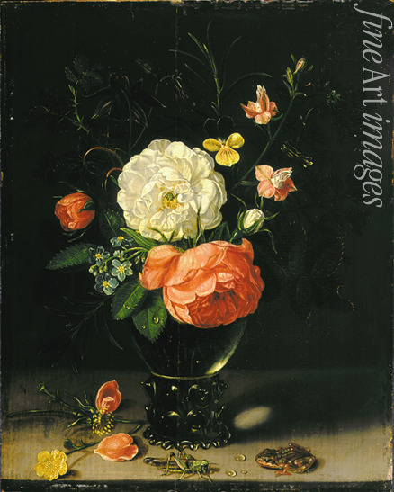 Peeters Clara - Blumen in einer Vase mit Heuschrecke und Frosch