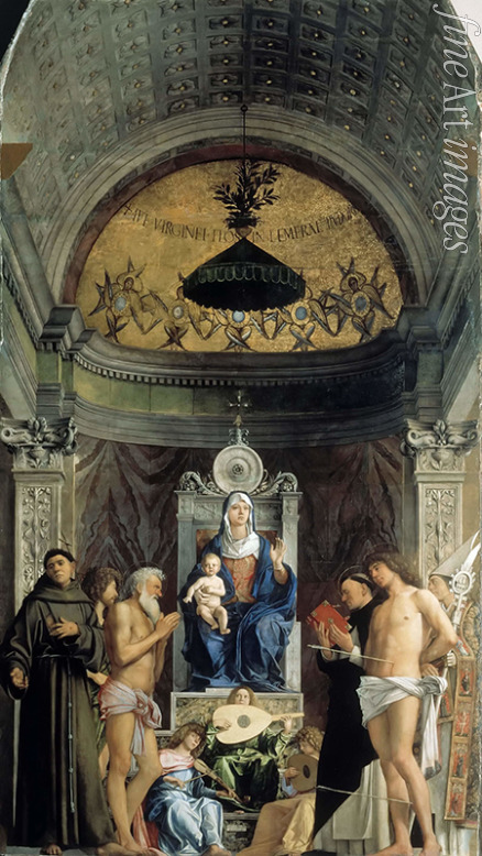 Bellini Giovanni - Madonna mit Kind und den Heiligen Franziskus, Johannes der Täufer, Job, Domenikus, Sebastian und Ludwig von Toulouse