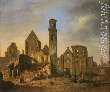 Brée Philippe Jacques van - View of St Michael's Abbey in Antwerp after the fire of October 27, 1830