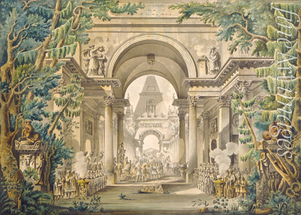 Desprez Louis-Jean - Procession in a temple. Set design for a theatre play