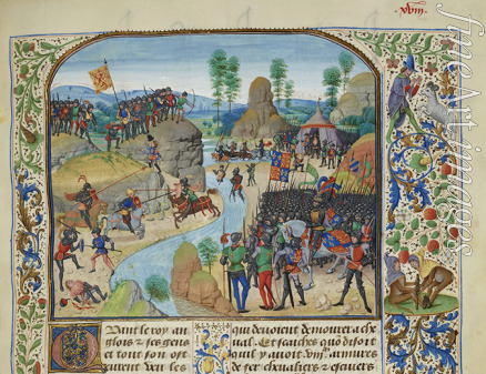 Liédet Loyset - Anglo-Schottischer Krieg: Die Engländer überqueren den Tyne. (Miniatur aus Grandes Chroniques de France von Jean Froissart)
