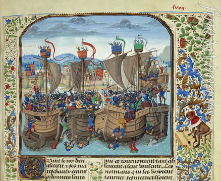 Liédet Loyset - Die Seeschlacht von Sluis am 24. Juni 1340 (Miniatur aus Grandes Chroniques de France von Jean Froissart)
