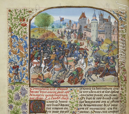 Liédet Loyset - Die Schlacht von Neville's Cross am 17. Oktober 1346 (Miniatur aus Grandes Chroniques de France von Jean Froissart)