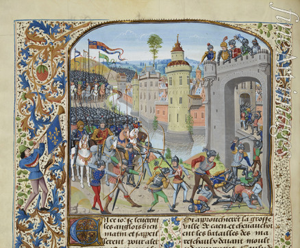 Liédet Loyset - Die Schlacht von Caen 1346 (Miniatur aus Grandes Chroniques de France von Jean Froissart)