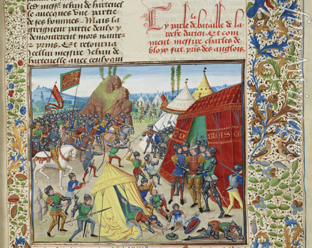 Liédet Loyset - Karl von Blois wird in der Schlacht von La Roche-Derrien gefangen genommen (Miniatur aus Grandes Chroniques de France von Jean F