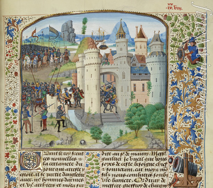 Liédet Loyset - Der französische Versuch, Calais zurückzuerobern 1350 (Miniatur aus Grandes Chroniques de France von Jean Froissart)