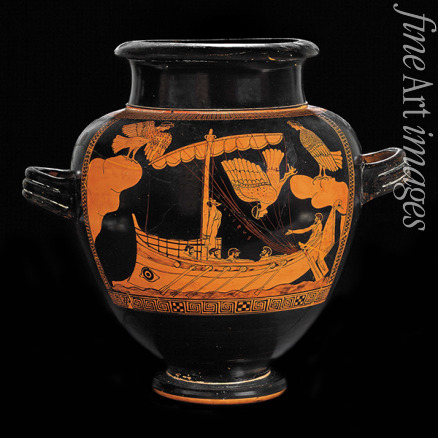 Ancient pottery Attican Art - Ulysses and the Sirens. Attic Red-figure pottery