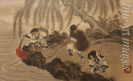 Hirasawa Byozan - Das Angeln mit brennender Fackel. Aus der Serie Die Ainu