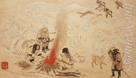 Hirasawa Byozan - Die Sikahirschjagd. Aus der Serie Die Ainu