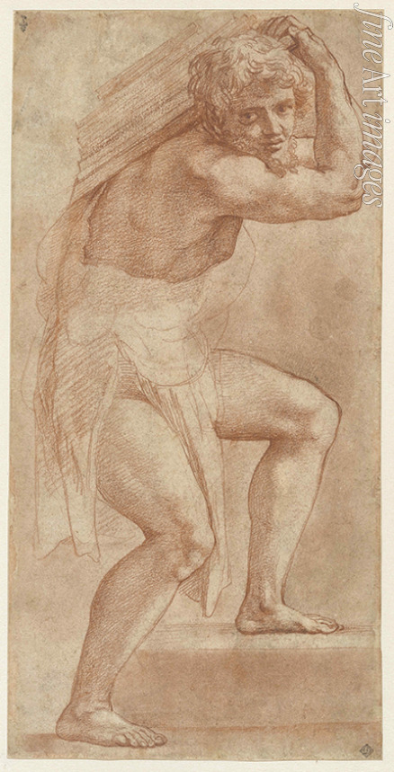 Raffael (Raffaello Sanzio da Urbino) - Halbnackter Mann, eine Last tragend