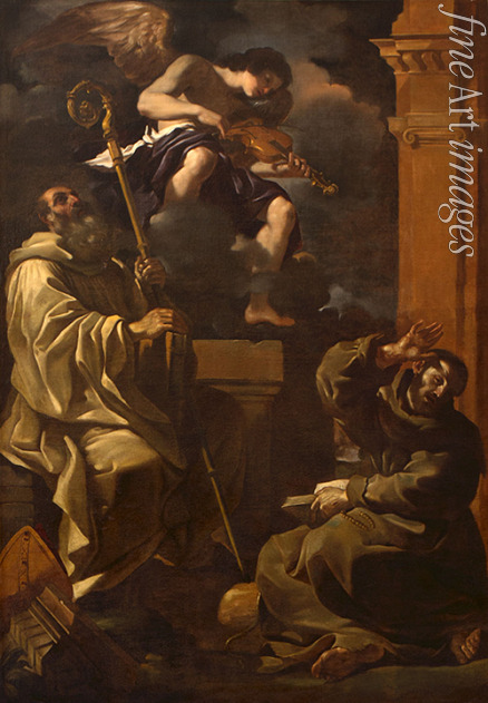 Guercino - Heiliger Franziskus und Heiliger Benedikt einem musizierenden Engel zuhörend