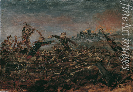 Romako Anton - Totentanz auf dem Schlachtfeld vor brennenden Ruinen