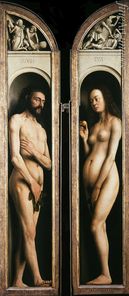 Eyck Hubert (Huybrecht) van - The Ghent Altarpiece. Adoration of the Mystic Lamb: Adam and Eve