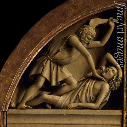 Eyck Hubert (Huybrecht) van - The Ghent Altarpiece. Adoration of the Mystic Lamb: Cain kills Abel
