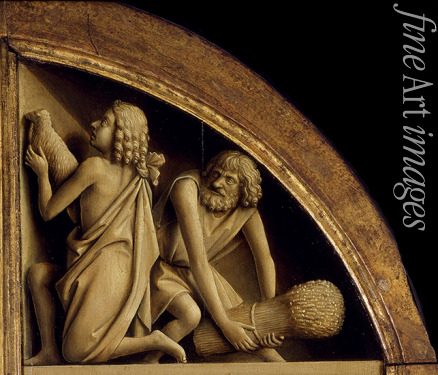 Eyck Hubert (Huybrecht) van - Der Genter Altar. Anbetung des Gotteslammes: Die Opfer Kains und Abels