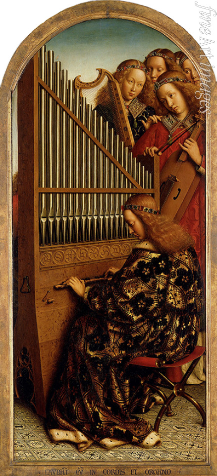 Eyck Hubert (Huybrecht) van - Der Genter Altar. Anbetung des Gotteslammes: Musizierende Engel