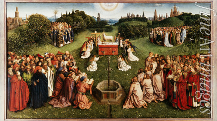 Eyck Hubert (Huybrecht) van - Der Genter Altar. Anbetung des Gotteslammes