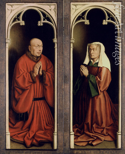 Eyck Hubert (Huybrecht) van - The Ghent Altarpiece. Adoration of the Mystic Lamb: Joos Vijd and Elisabeth Borluut