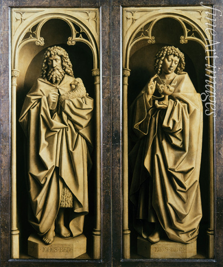 Eyck Hubert (Huybrecht) van - Der Genter Altar. Anbetung des Gotteslammes: Johannes der Täufer und Johannes der Evangelist